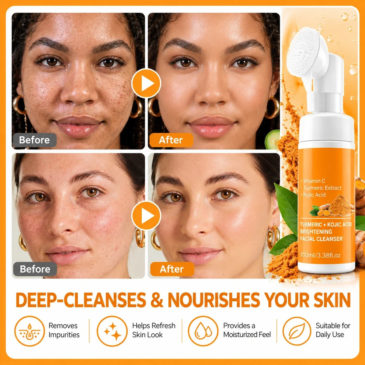 Turmeric Facial Cleansing Mousse – Gentle Daily Face Wash